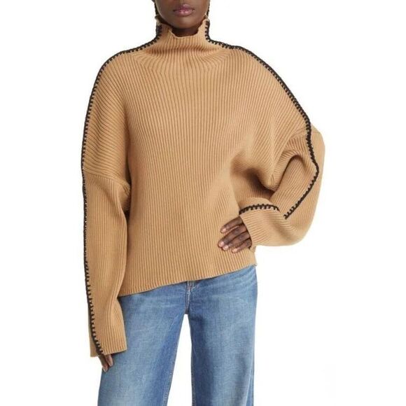 Rag & Bone Ingrid Turtleneck WHIPSTITCH  Sweater size M Tan Organic Cotton - Picture 1 of 11